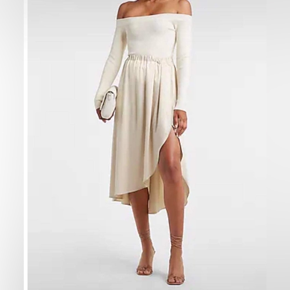 Express Cream Off-center Midi Skirt